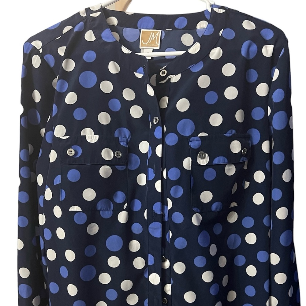 Womens JM Polka Dot round neck Long Sleeve Button Down Shirt (10)